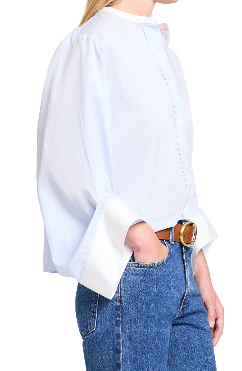 TWP The Beau Button-Up Roll Sleeve Shirt, Alternate, color, Blue Haven / White