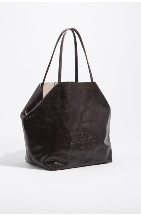 Large Dark Leather Shopper Bag
