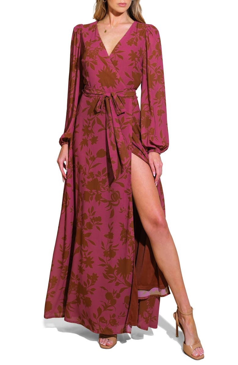 FLYING TOMATO Long Sleeve Wrap Maxi Dress, Main, color,
