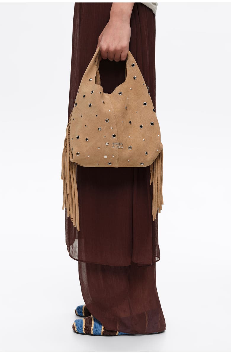 Bimba y Lola Small Paper Suede Handbag, Alternate, color, Natural