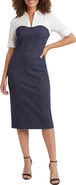 London Times Short Sleeve Mixed Media Sheath Dress