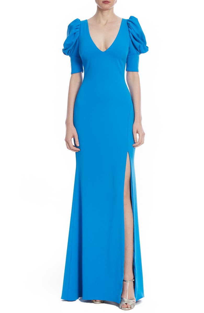 Badgley Mischka Collection Odessa Puff Sleeve Gown, Main, color, 