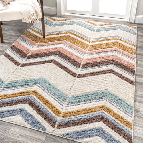 Jonathan Y Elin Chevron High-low Area Rug In Multi/cream