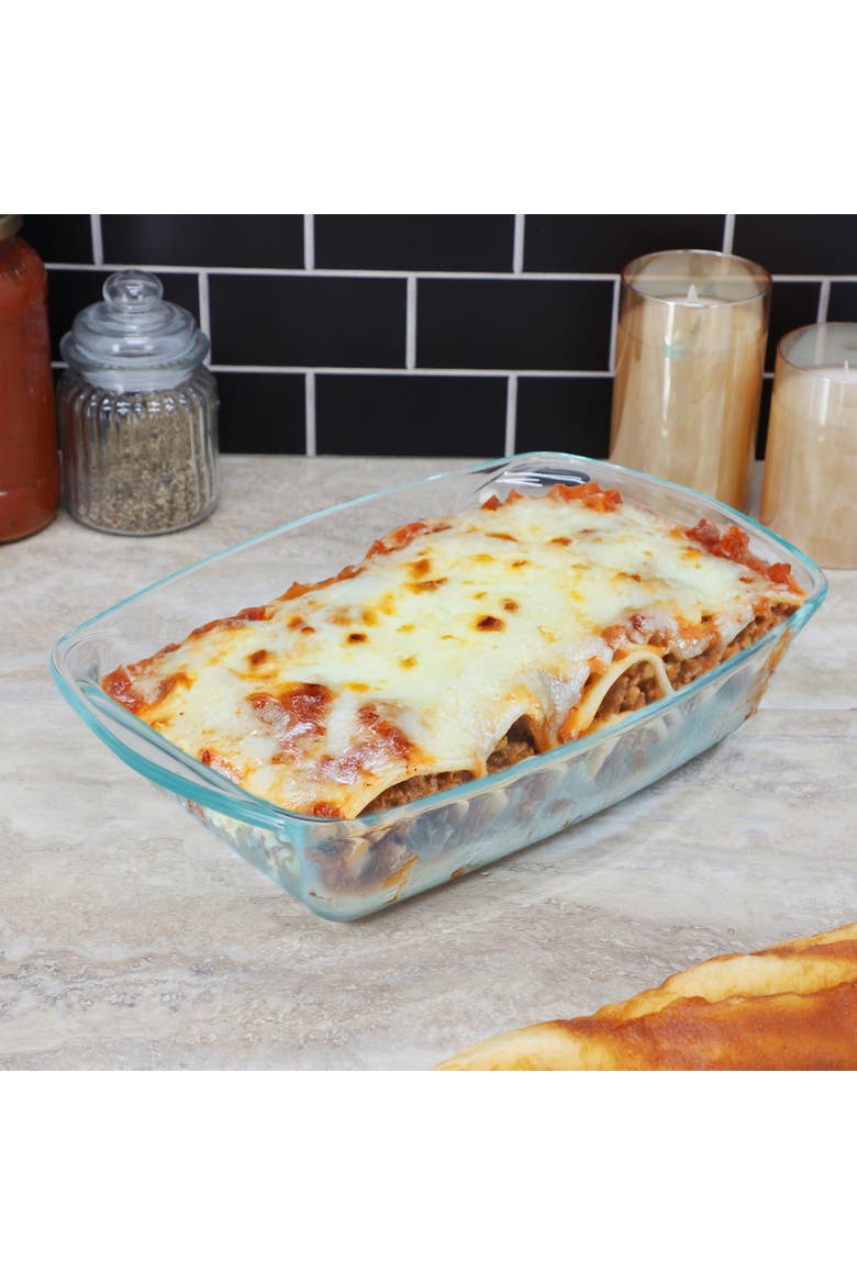 Carnegie Hill 12.6 inch x 8.3 Inch x 2.8 Inch Tempe Glass Lasagna Pan with Built-in Handles, Alternate, color, Clear