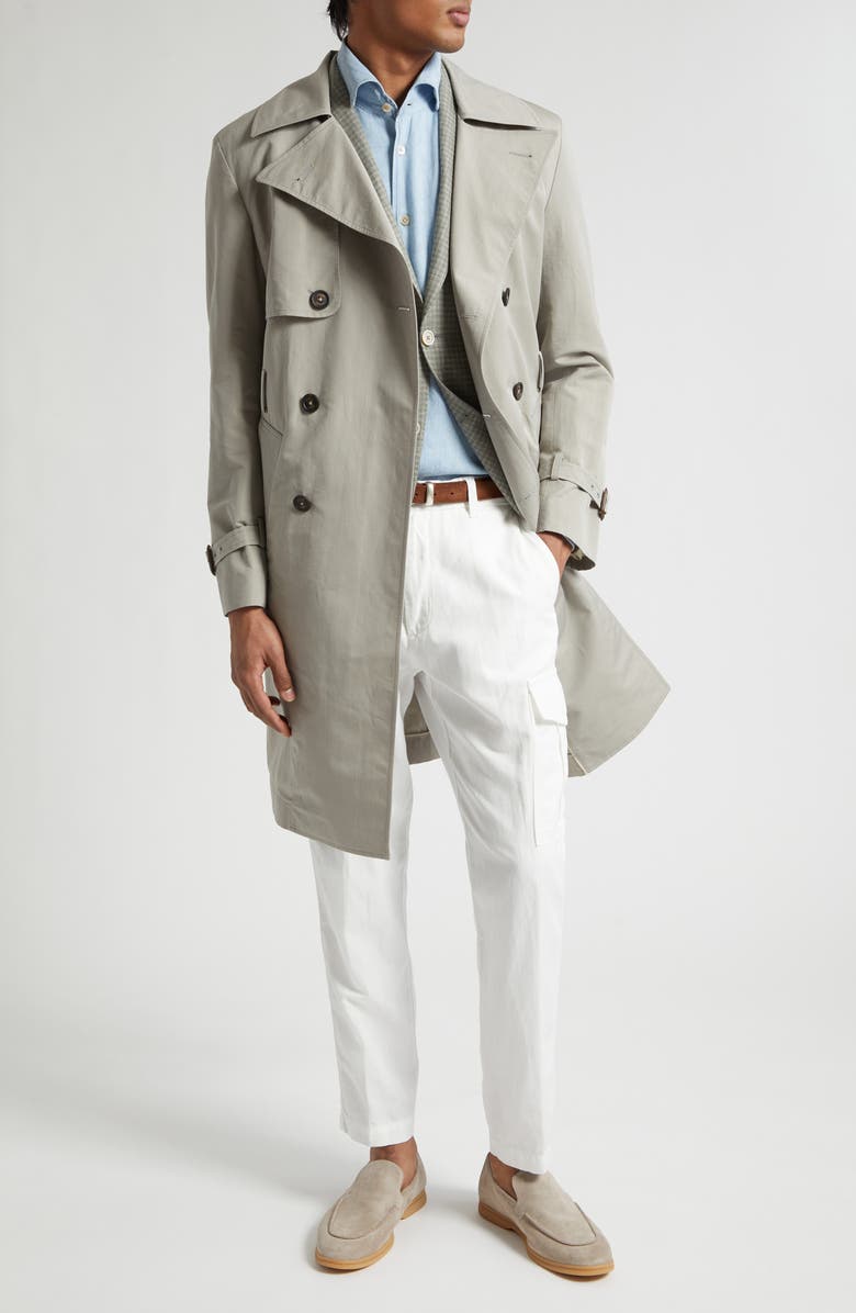 Eleventy Cotton & Silk Trench Coat, Alternate, color, Military Green