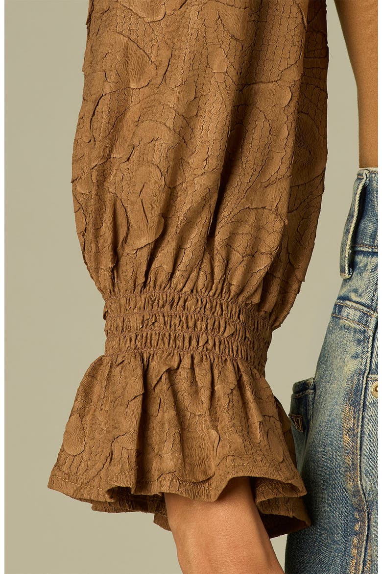 Mixed Media Smocked Sleeve Top, Alternate, color, BUTTER TOFFEE