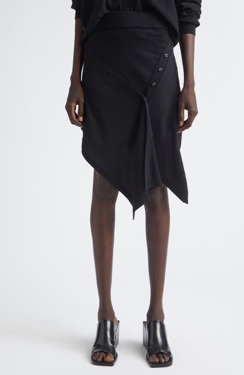Button Drape Merino Wool Blend Skirt