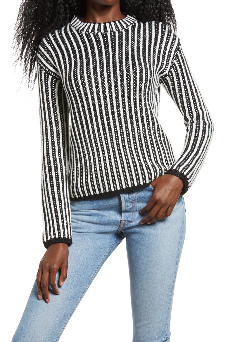 Stripe Mix Color Sweater, Main, color, WHITE BLACK COMBO