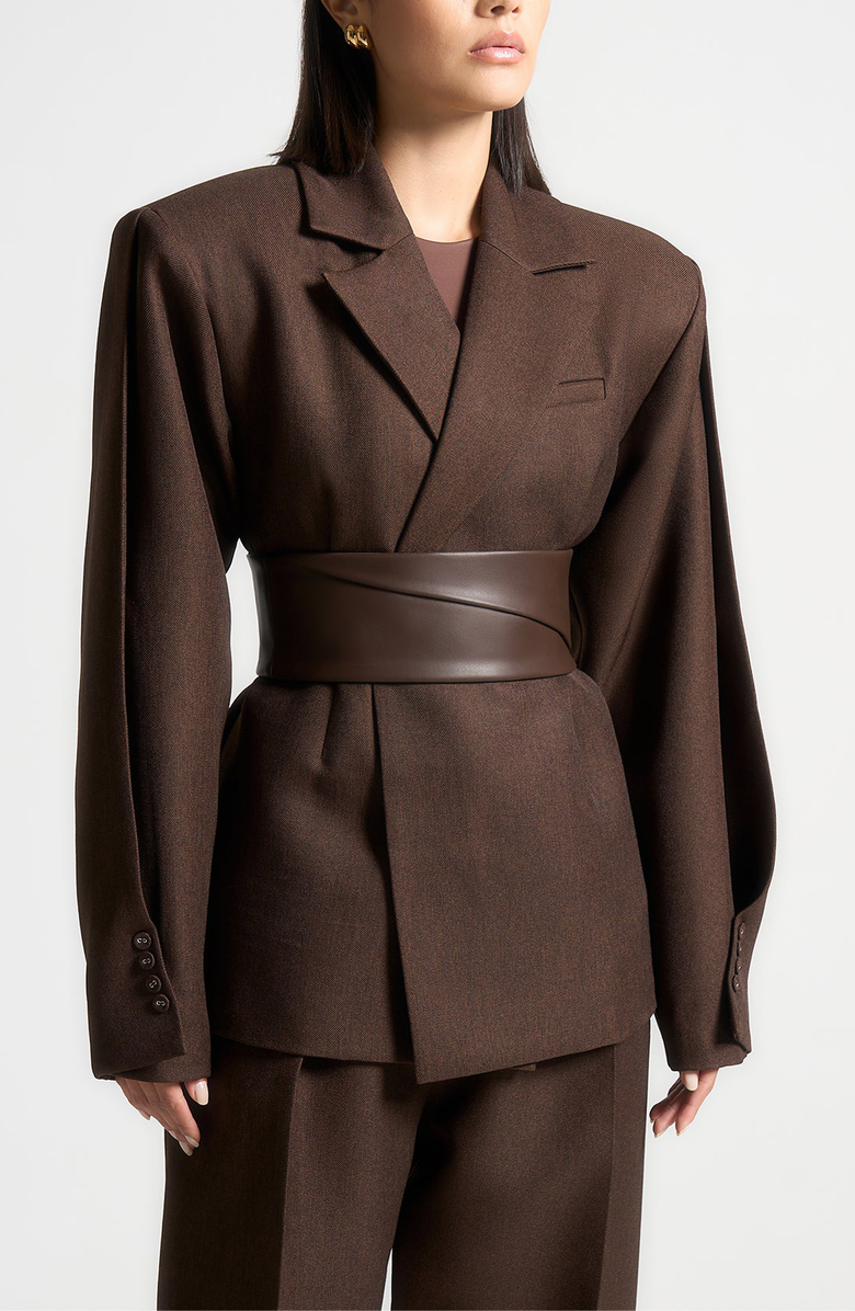 Manière De Voir Marie Twist Sleeve Tailored Blazer with Belt, Main, color, Brown