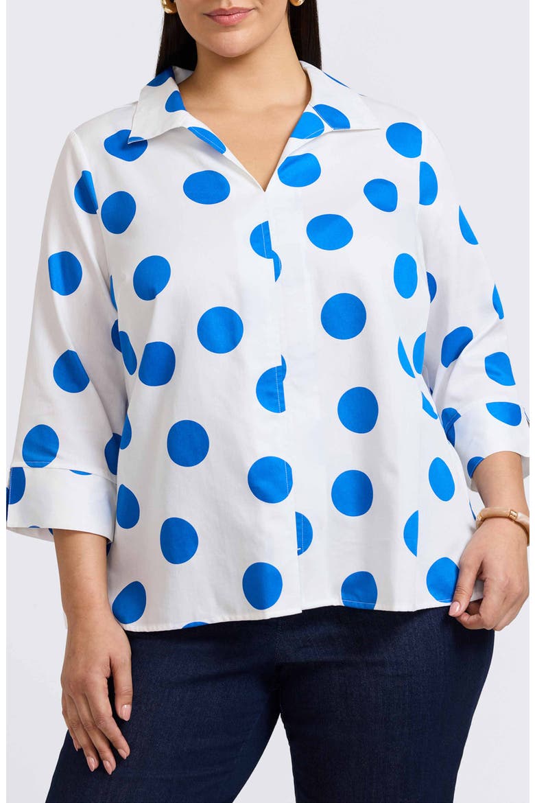 Agnes Polka Dot Cotton Popover Top, Main, color, WHITE/ BLUE