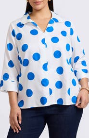 Foxcroft Agnes Polka Dot Cotton Popover Top