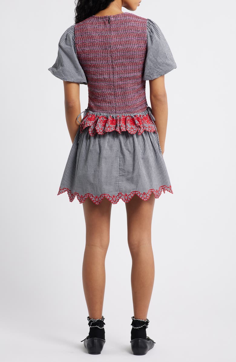 Damson Madder Audrey Mixed Media Organic Cotton Gingham Dress, Alternate, color, Black