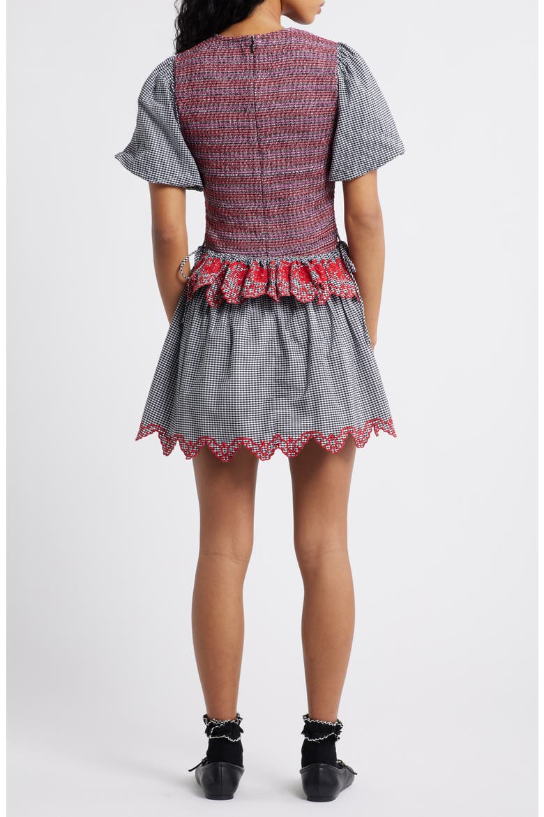 cotton gingham dress womens Brown Gingham Smocked Midi Dress