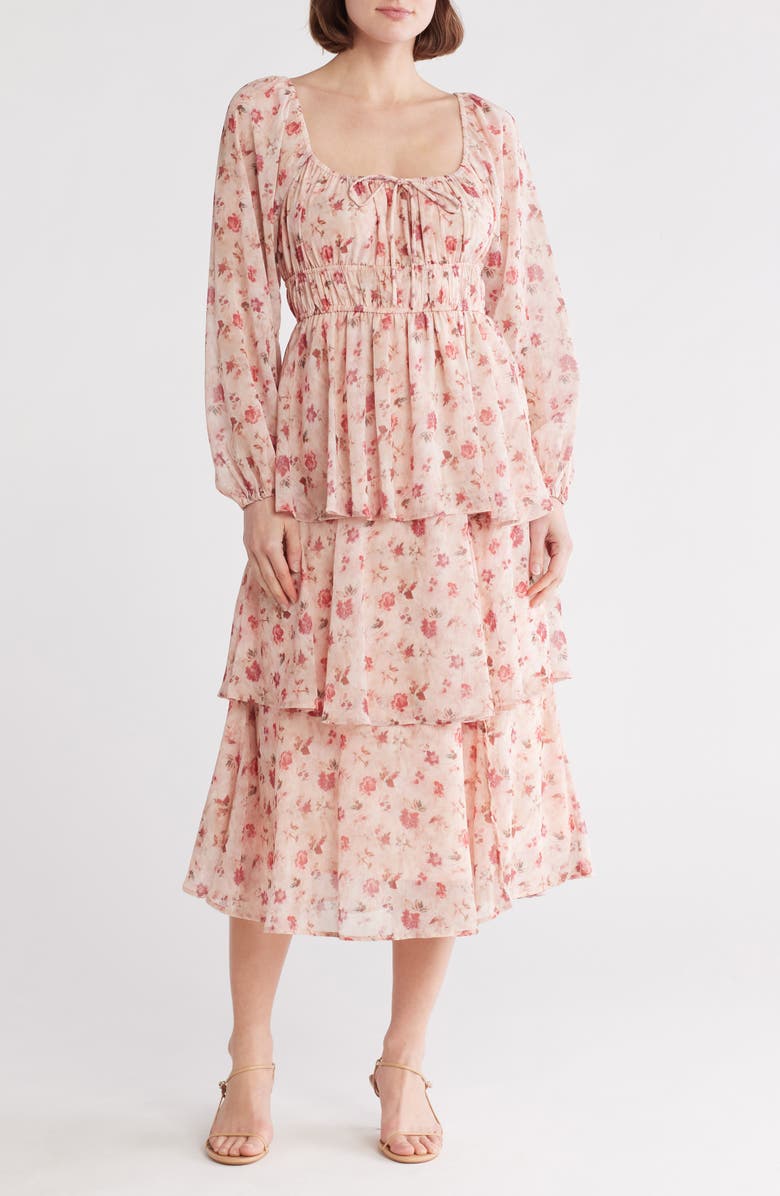 Lush Long Sleeve Tiered Midi Dress, Main, color,