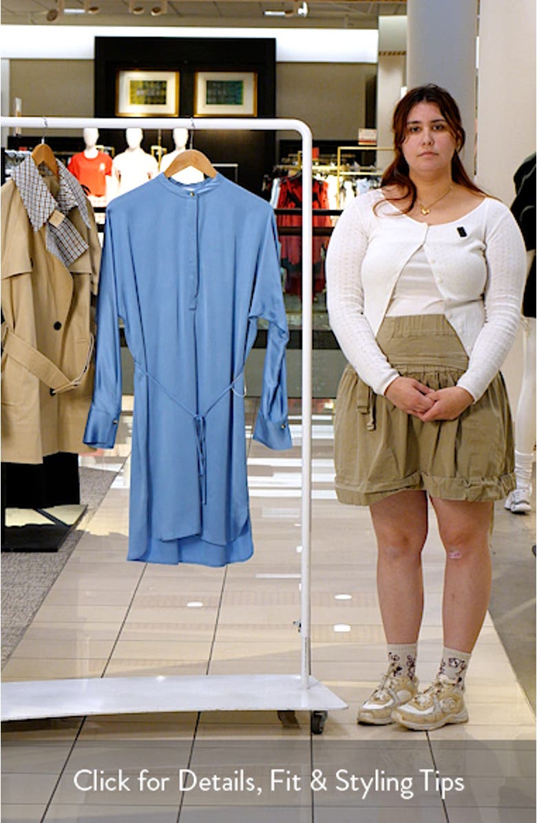 Band Collar Long Sleeve Satin Dress, sales video thumbnail