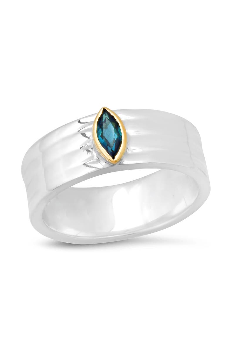 "Liquid Metal" Sterling Silver Wide Hammered Band with KNIFE EDGE Gemstone, Main, color, Green Tourmaline
