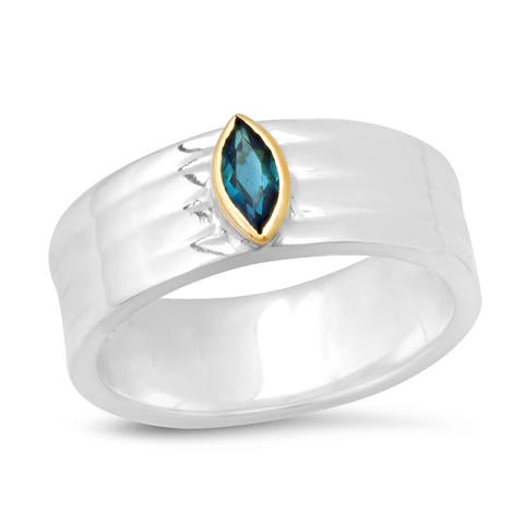 "Liquid Metal" Sterling Silver Wide Hammered Band with KNIFE EDGE Gemstone