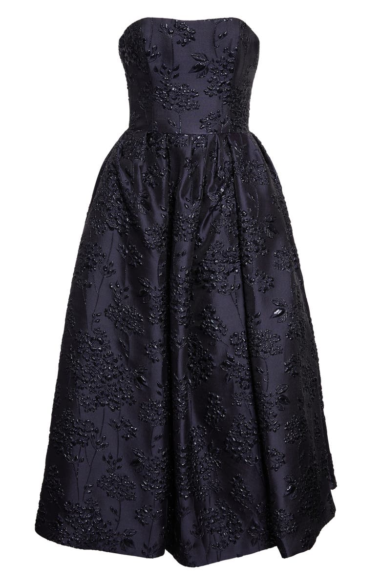 Carolina Herrera Strapless Metallic Floral Jacquard Midi Dress, Alternate, color, Midnight