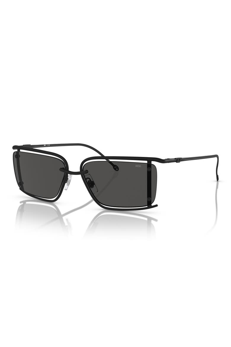57mm Rectangular Sunglasses, Alternate, color, MATTE BLACK / DARK GREY