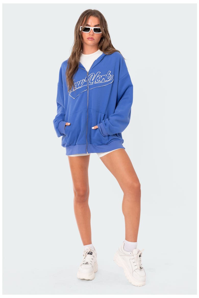New York Oversize Front-Zip Hoodie, Alternate, color, BLUE