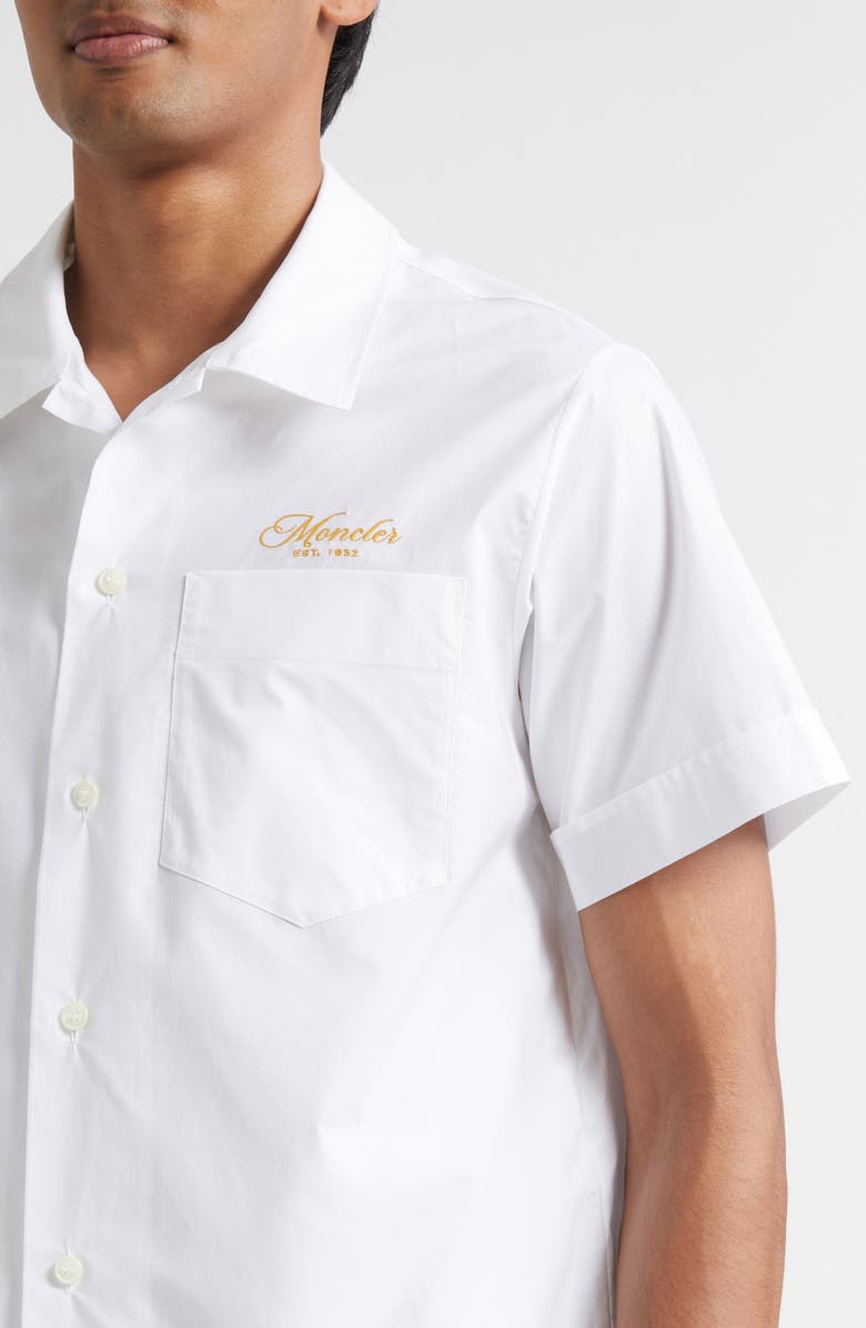 Moncler Logo Embroidered Camp Shirt, Alternate, color, Brilliant White