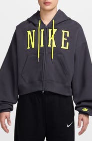 Nike Studio Fleece Oversized Full Zip Cropped Graphic Hoodie