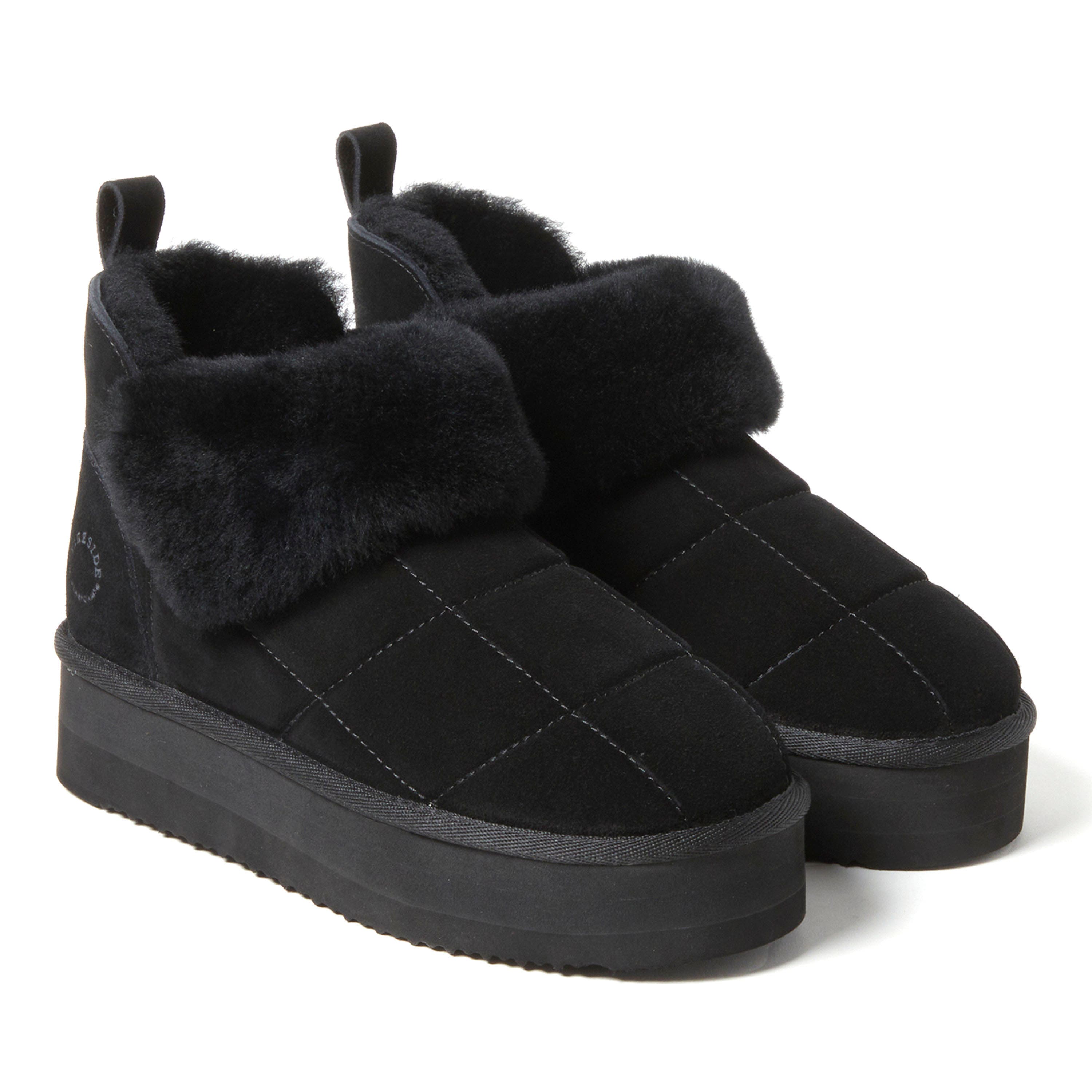 DEARFOAMS Fireside Bayswater Genuine Shearling Quilted Platform Bootie, Alternate, color, Black