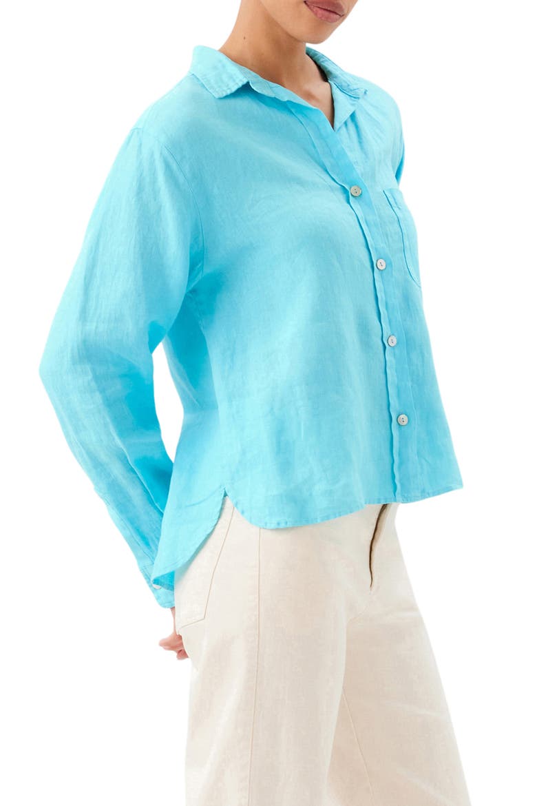Linen Button-Up Shirt, Alternate, color, AQUA