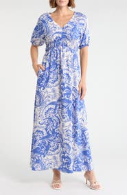 Ellen Tracy Short Sleeve Empire Waist Maxi Dress