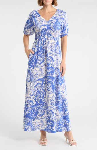 Ellen Tracy Short Sleeve Empire Waist Maxi Dress