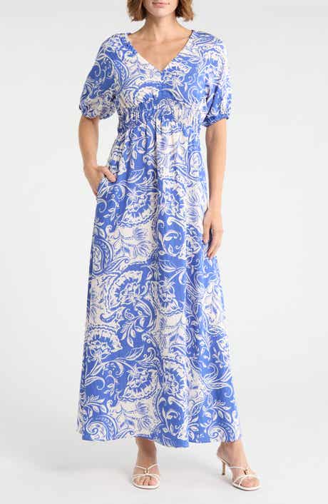 Ellen Tracy Short Sleeve Empire Waist Maxi Dress