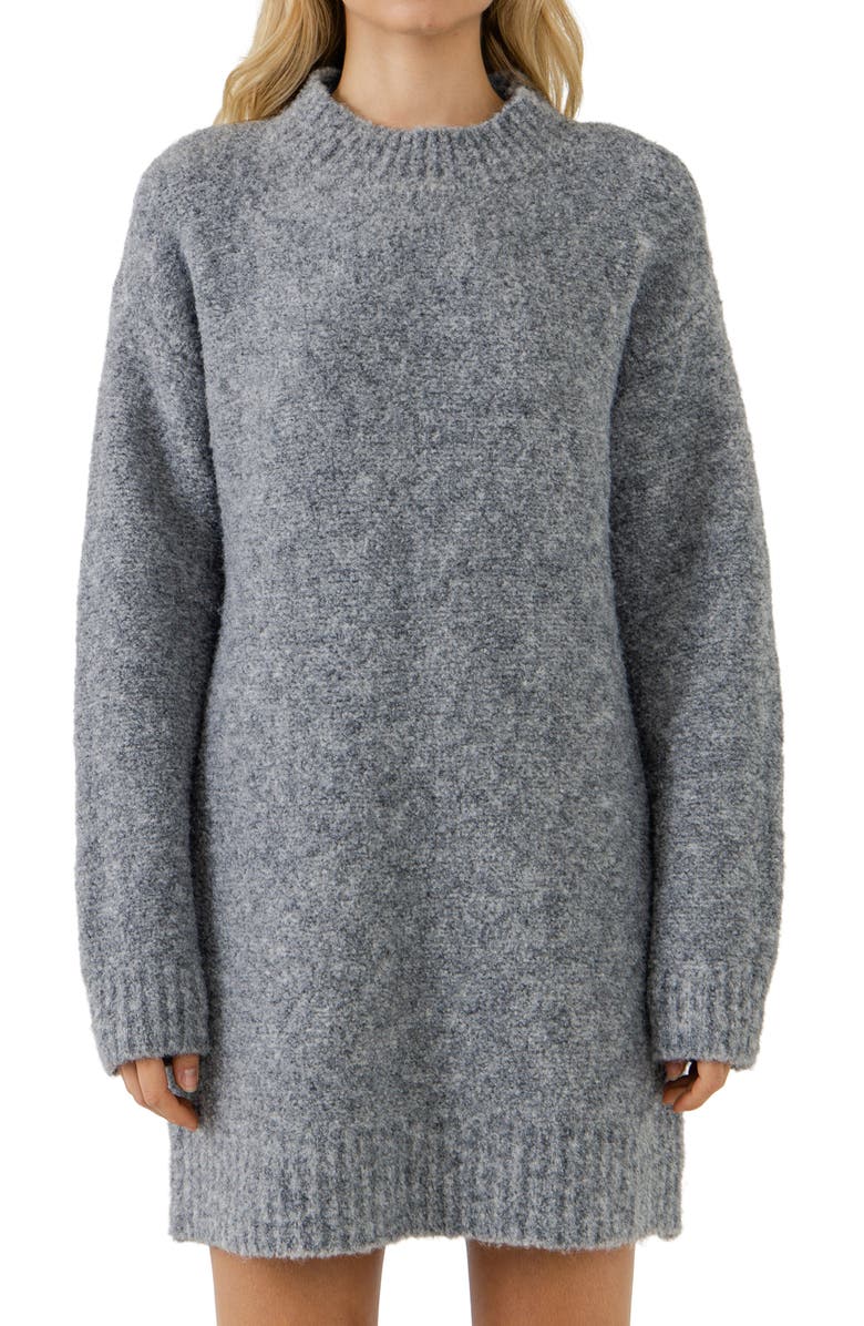 English Factory Cozy Crewneck Long Sleeve Sweater Dress, Alternate, color, Heather Grey