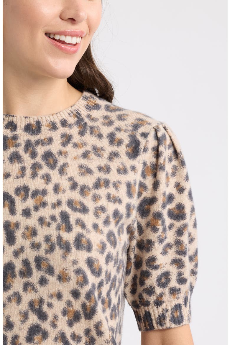 Puff Sleeve Crewneck Sweater, Alternate, color, TAN- BLACK BEA LEOPARD