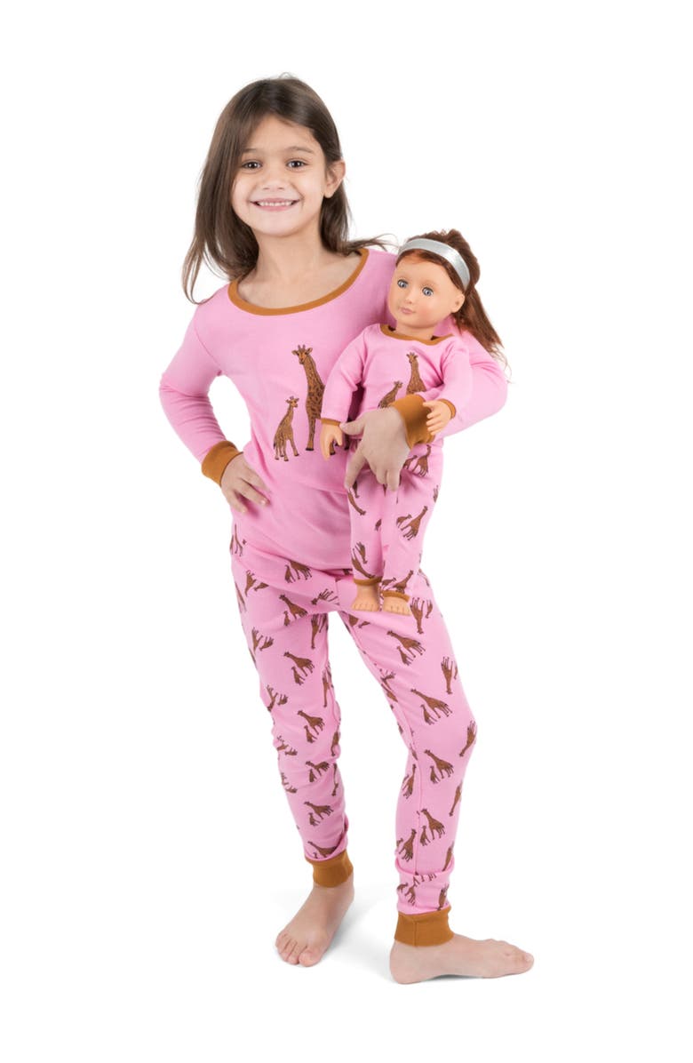 Leveret Girls Matching Doll Printed Cotton Pajamas, Animal & Seasonal Prints, Main, color, Giraffe