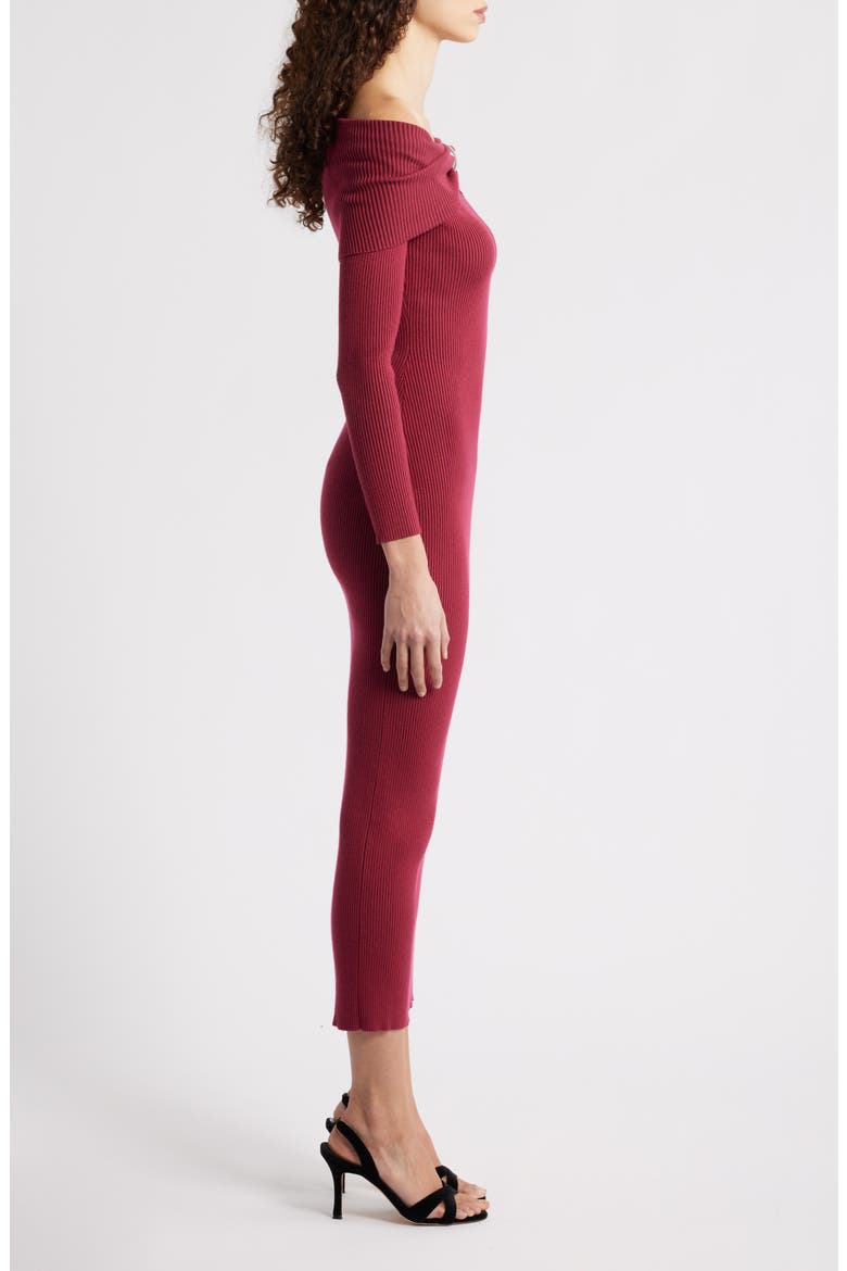 Lindsey Off the Shoulder Long Sleeve Rib Dress, Alternate, color, DARK RED