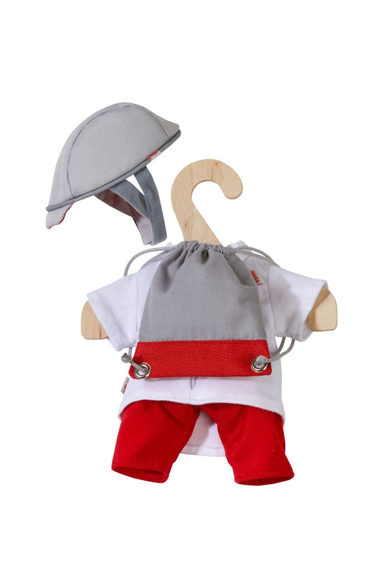 HABA Doll Clothes Set for 12 Inch Baby Dolls, Baby Dolls Accessories, Bike Time Outfit with Helmet, Leggings, Shirt, & Backpack, Alternate, color, 