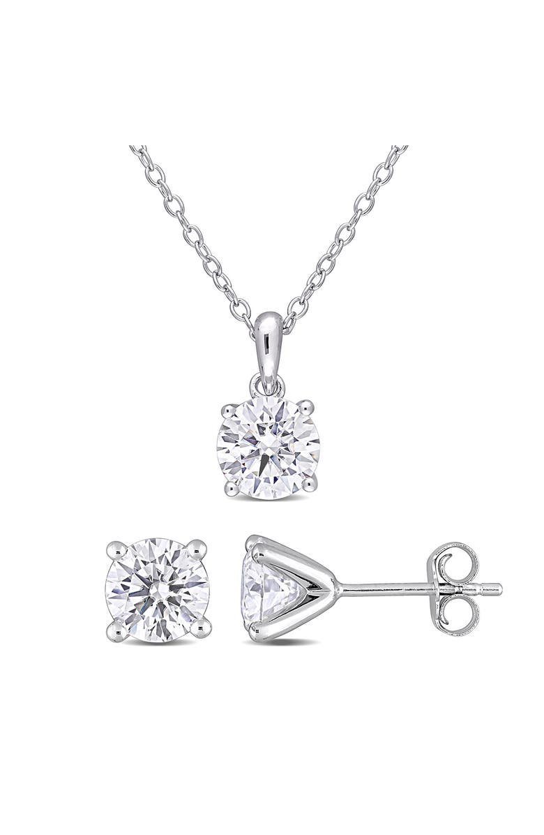 DELMAR Dew Lab-Grown Moissanite Pendant Necklace & Stud Earrings, Main, color, Silver