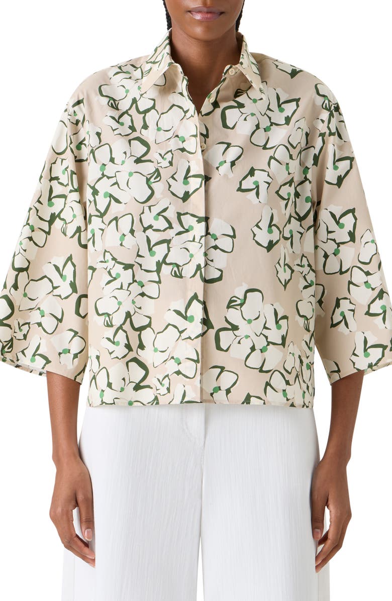 Akris punto Papercut Flower Cotton Poplin Top, Main, color, Beige-Cream-Olive