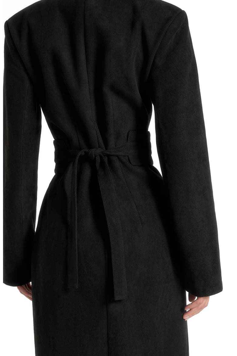 Esma Suede Asymmetric Coat with Cinch Belt, Alternate, color, Black