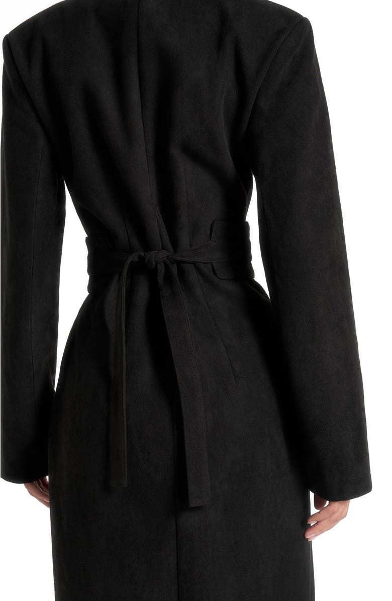 Manière De Voir Esma Suede Asymmetric Coat with Cinch Belt, Alternate, color, Black
