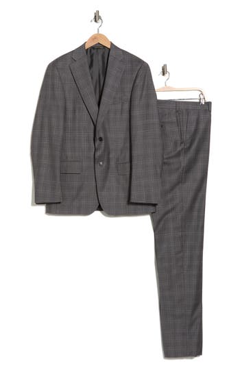 Heritage Gold Grey Plaid Classic Fit Super 130s Wool Suit In Gray