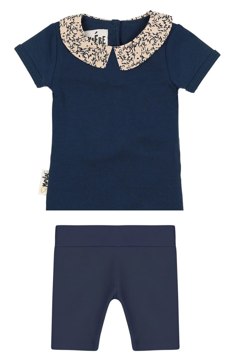 Manière Floral Collar T-Shirt & Shorts Set, Main, color, Deep Blue