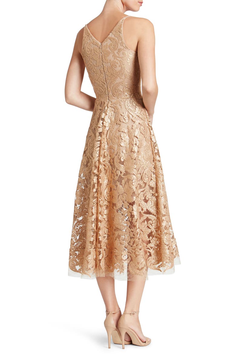 Blair Embellished Fit & Flare Cocktail Dress, Alternate, color, GOLD/ NUDE