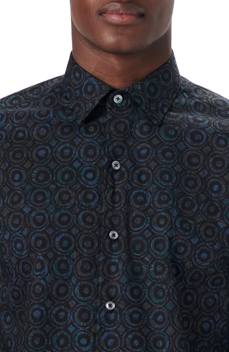 Bugatchi Shaped Fit Abstract Print Stretch Cotton Button-Up Shirt, Alternate, color,