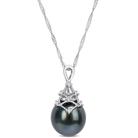 Tahitian Pearl & Diamond Filigree Necklace 14k
