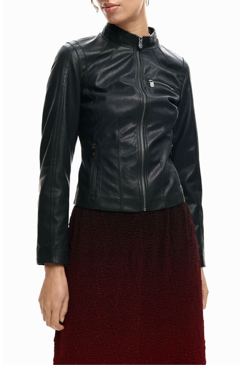 Faux Leather Jacket, Alternate, color, BLACK