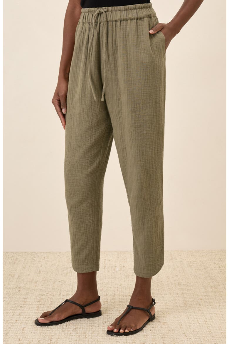 Organic Cotton Coastal Double Gauze Tapered Pull-On Pant, Alternate, color, Khaki Green