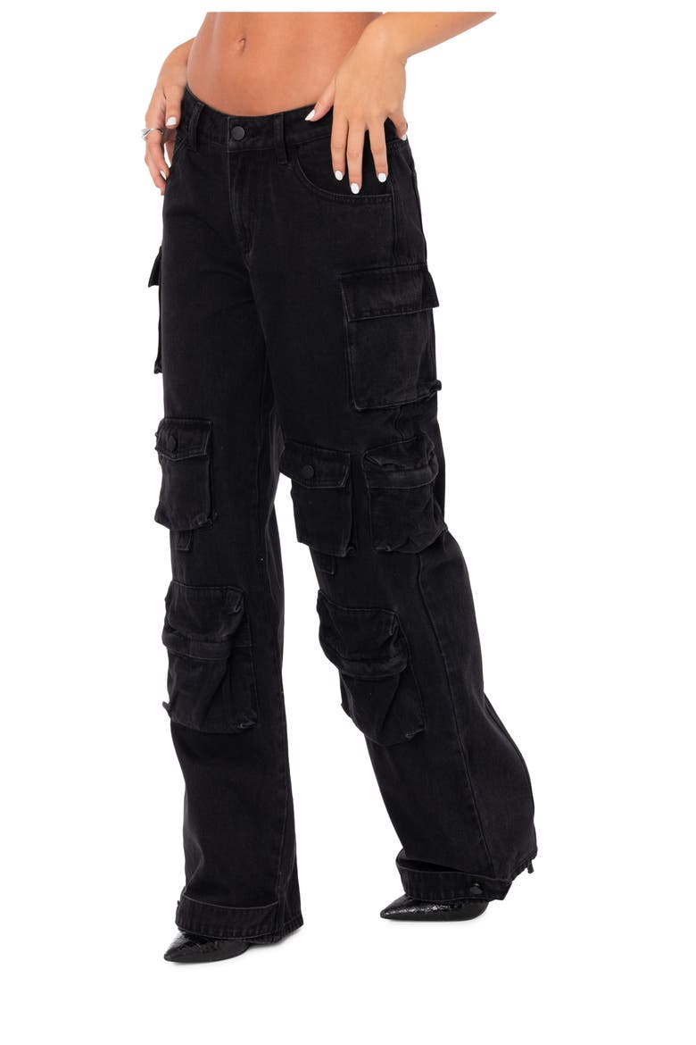 Oversize Cargo Jeans, Alternate, color, BLACK