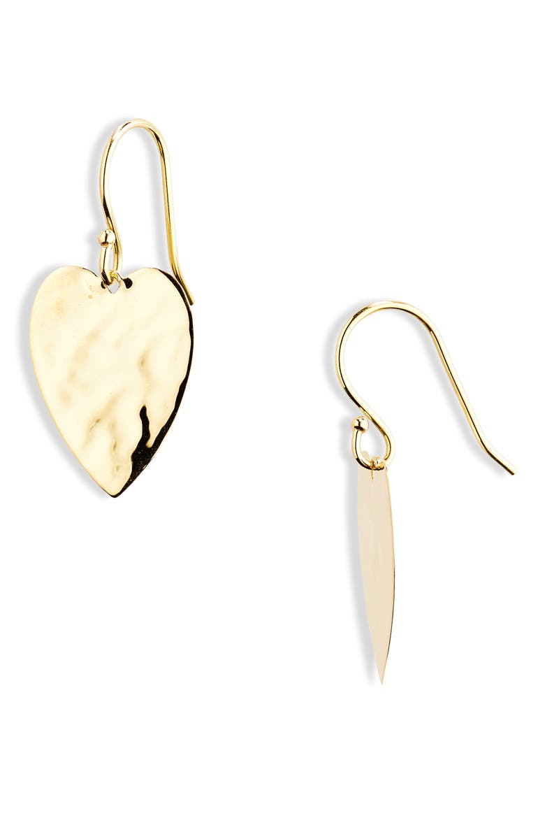 Classico Crinkle Heart Drop Earrings, Main, color, GOLD