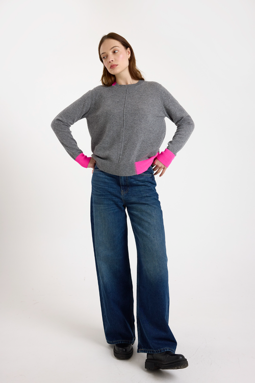 Brodie Pure Cashmere Colour Pop Maya Crew Neck Jumper In Gray